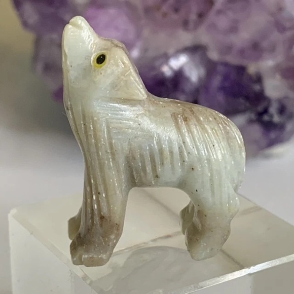 Soapstone WOLF Figurine MINI Carved Stone Coyote Dog Carving Crystal Animal 1.5" - Picture 11 of 11